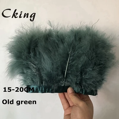 old green 10 метров в длину 15-20 см индейка перья марабу отделка шитье цветные мухи завязывание перо для продажи ремесло украшения центральные украшения свадьбы - Цвет: old green