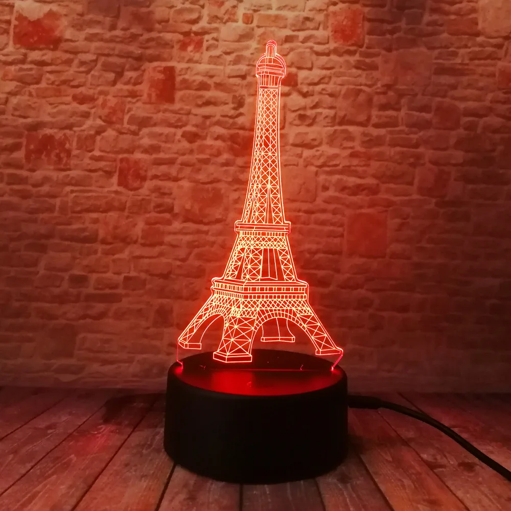 3D Модные Романтический Франция Эйфелева башня светодиодный ночной Светильник изменяемый RGB светодиодные лампы настроение Спальня настольная лампа детей друзей Семья подарки