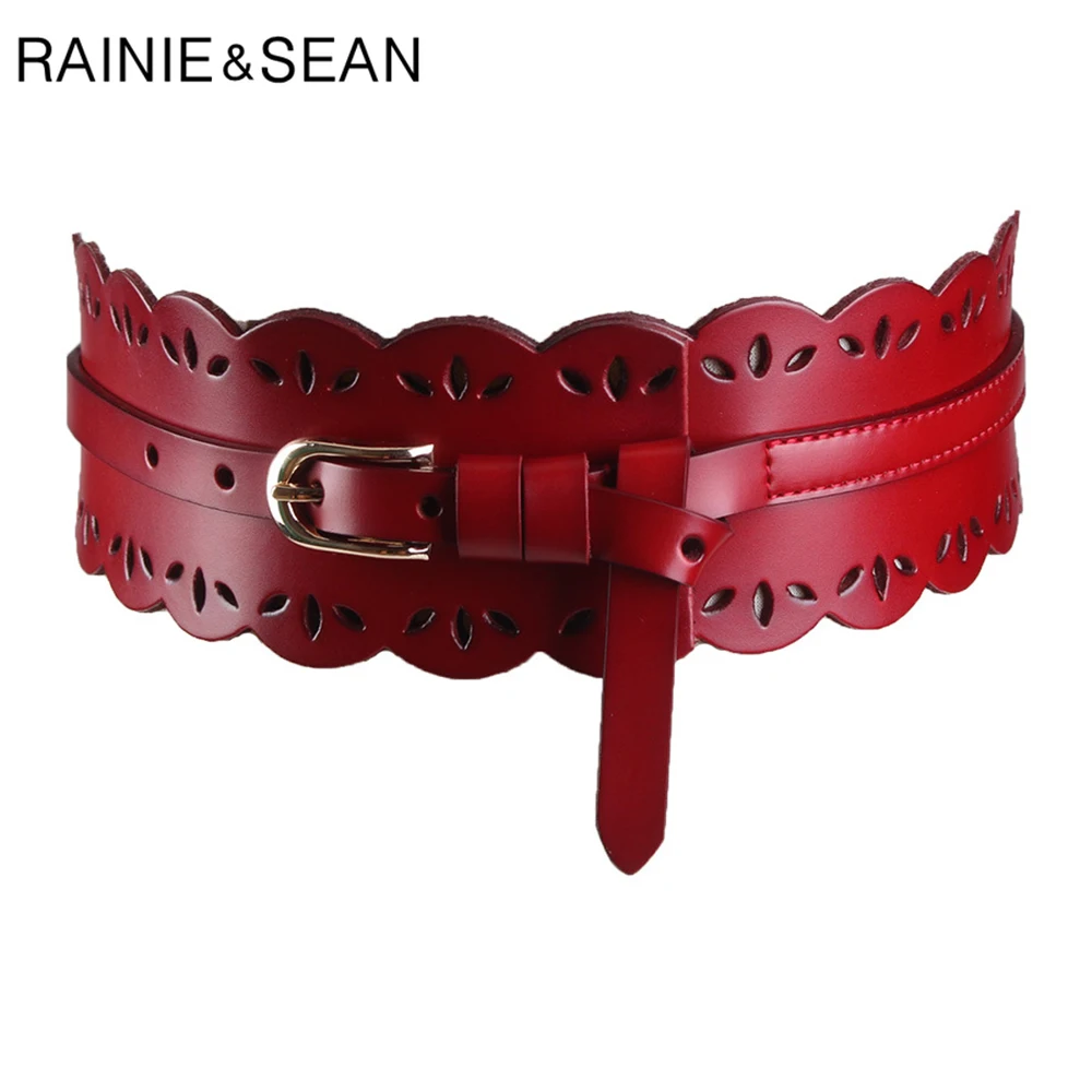 Renie SEAN кожаный пояс женский элегантный широкий однотонный пояс цвета красного вина Женский корсет женские широкополосные поясные ремни