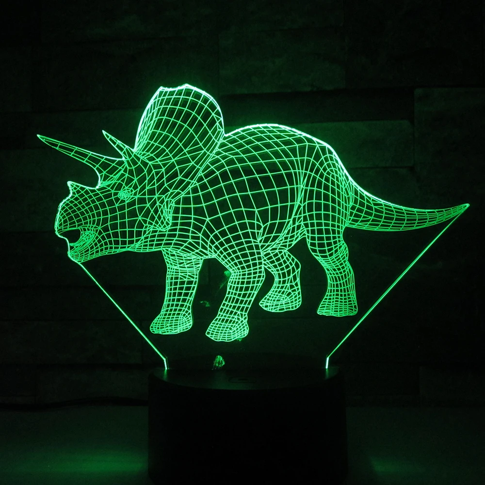 Triceratops динозавр Иллюзия 3d лампа 7 цветов Изменение дистанционного сенсорного led 3D