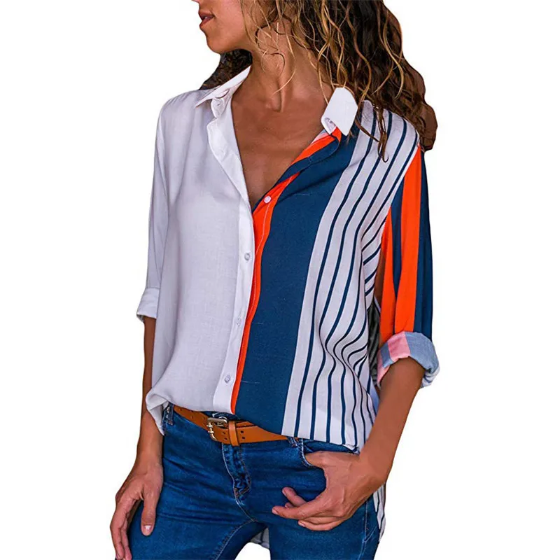 

Fashion Stripe Shirt Top Women Autumn New Style Streetwear Ladies Blouse Womens Lapel Blouses Cotton Large Size Tops Shirts 5XL
