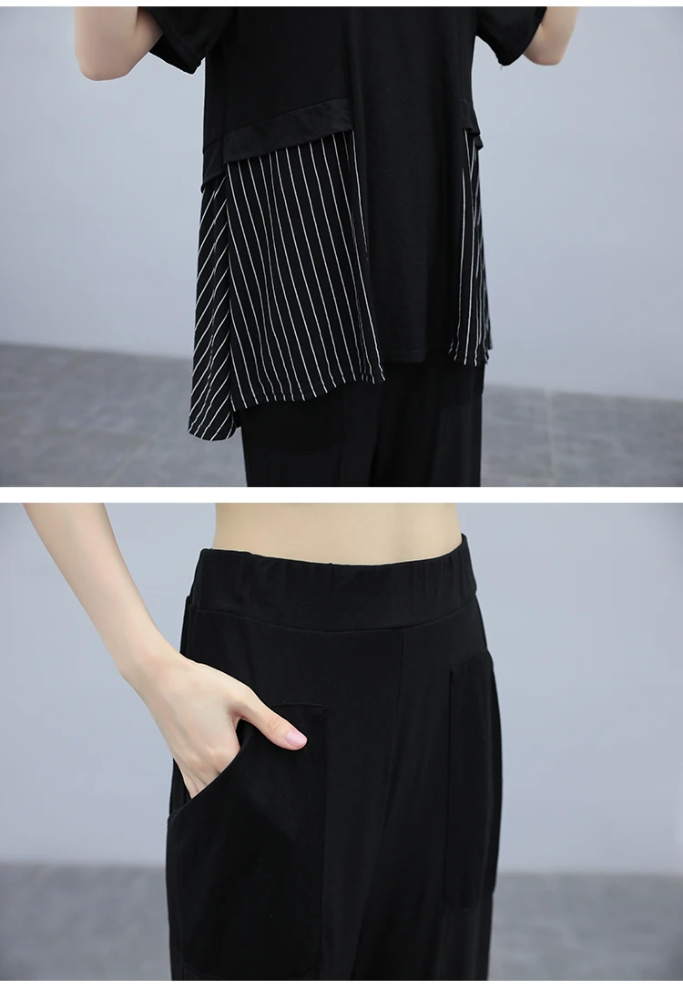 

Plus Size Two Piece Outfits Stripe Top And Pants Large Size 2pcs Set Women Summer Outfits Women's Tracksuits Matching Sets