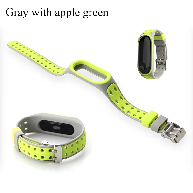 Gray apple green Boorui mi 3 ремешок удобный силиконовый mi band 3 ремешок для xiaomi mi band 3 аксессуары с модными цветами и специальной пряжкой - Цвет: Gray apple green