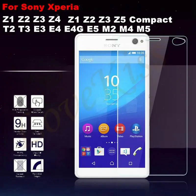 0.26mm Premium Tempered Glass For Sony Xperia Z1 Z2 Z3 Z4 Z5 Compact E3 E4 E5 T2 T3 C3 C4 C5 M2 M4 Aqua M5 S39H Screen Film Case |