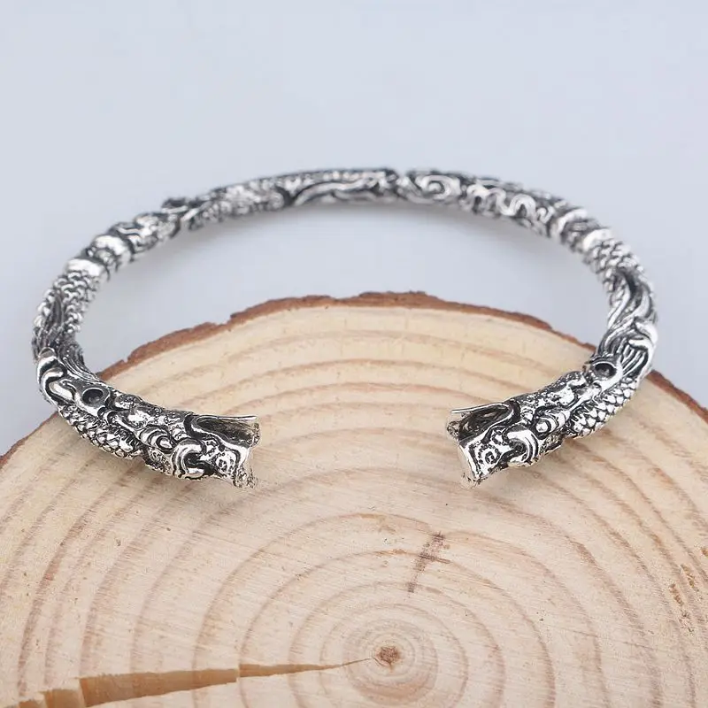 Новинка винтажный браслет Viking Wolf с двумя головками мужские браслеты и Norse