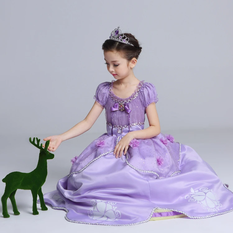 2017 летние платья принцессы Софии для девочек детское фиолетовое длинное - Фото №1