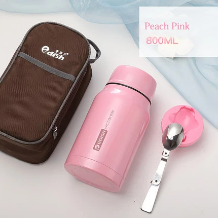 Peach Pink Термос для еды с контейнерами, колба из нержавеющей стали, термос с изоляцией, портативные термосы для супа, Ланч-бокс, ложка - Цвет: Peach Pink