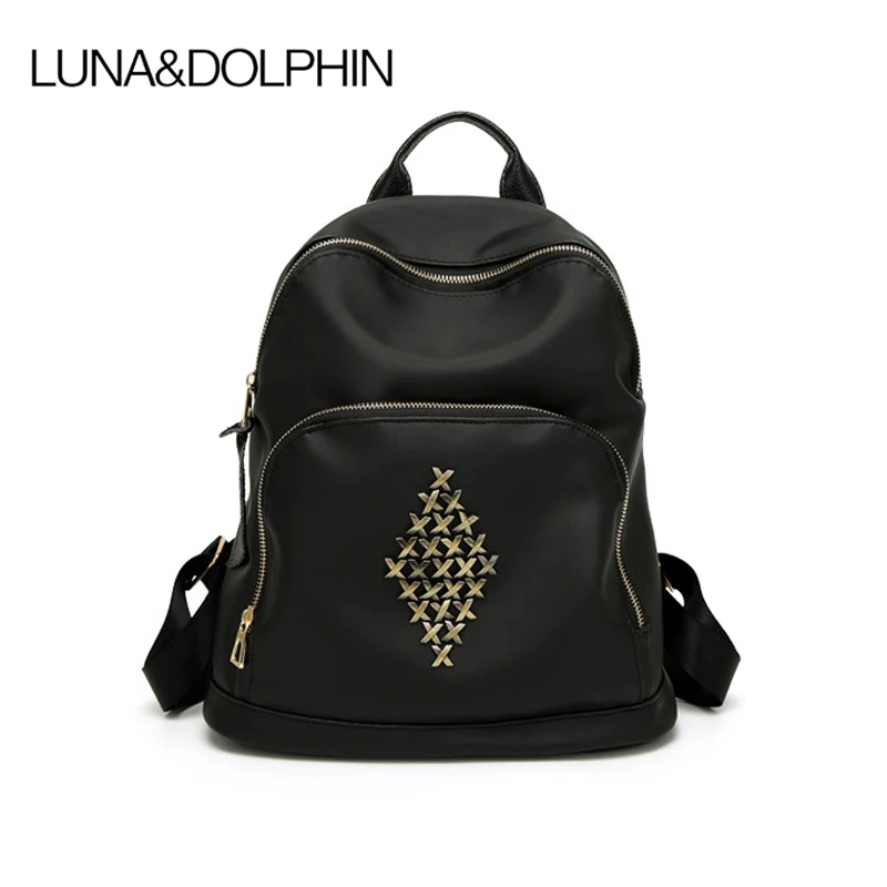 Luna &amp Дельфин Для женщин рюкзак кожаный мешок школы заклепки Бисер черный