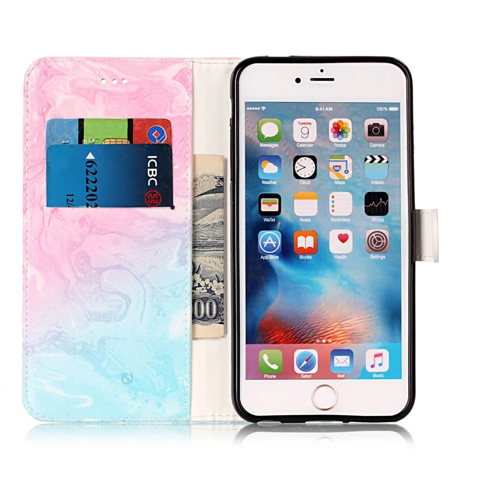 Горячий Новый Мрамор шаблон PU Флип кожаный чехол для телефона apple iPhone 5S 5C 6 6S 7 8 Plus X