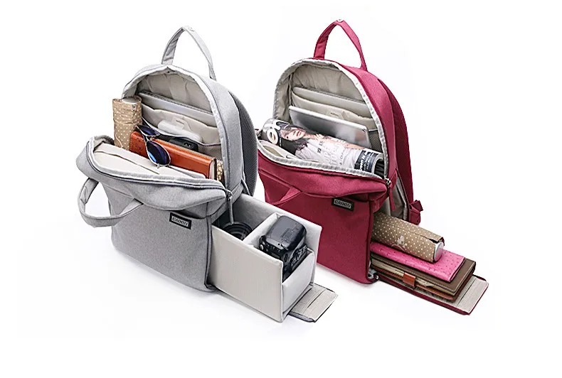 Новый Камера Рюкзаки фото Сумки мягкие плечи вина Серебристая серый и красный