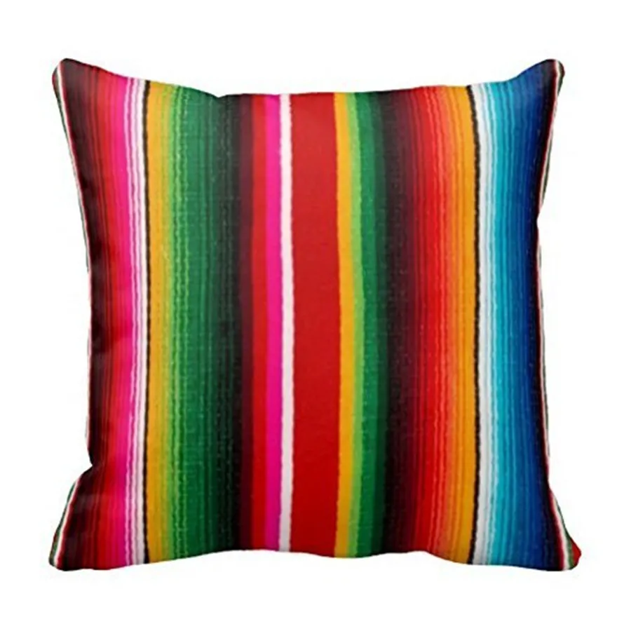 Colorful Mexican Style Throwing Pillow Case Fashion Rainbow Cushion Home Pillow Cover