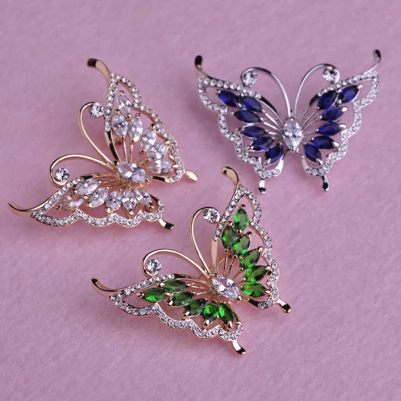 FUNMOR Delicate Butterfly Shape Brooch CZ Zircon Crystal Animal Insect Brooches For Women Girls Collar Clips Scarf Buckle Badge | Украшения