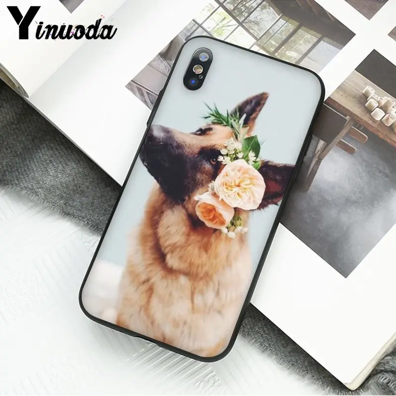 Yinuoda немецкая овчарка Собака Мягкий силиконовый черный чехол для iPhone X XS MAX 6 6S 7 7plus 8 8Plus 5 5S XR