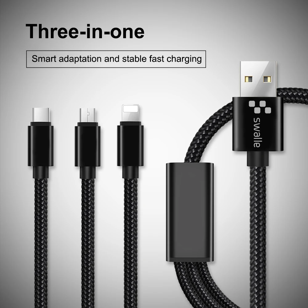 Swalle 3 в 1 USB кабель для iPhone xr Android зарядный кабель Micro зарядное устройство Шнур для мобильного телефона Micro usb type C кабель зарядного устройства