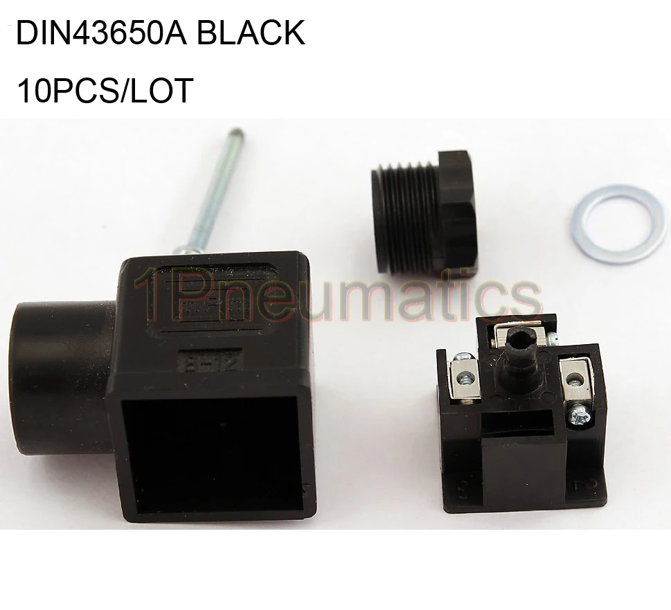 

Free Shipping 10PCS/LOT DIN43650A Valve Connector Plug With Gasket and Screw Black Color 2+1GND