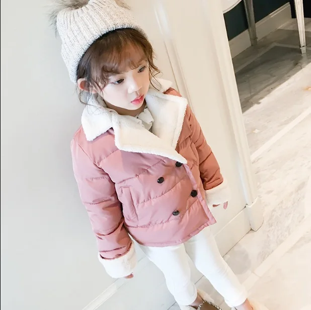 

Girls thicker coat coat 2017 autumn and winter big lambs wool large lapel cotton Korean version of the solid color jacket