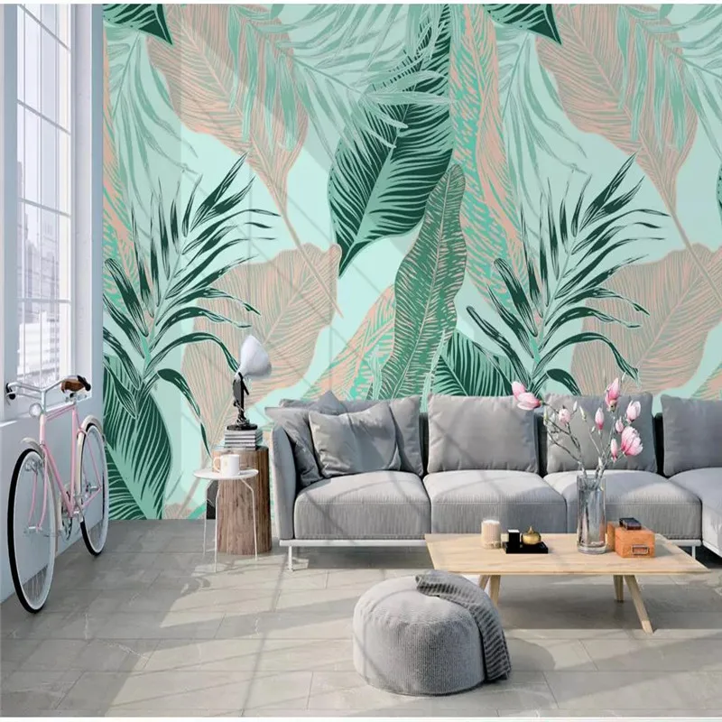 3d обои росписи свежий тропический лес завод банановый лист диван гостиная ТВ