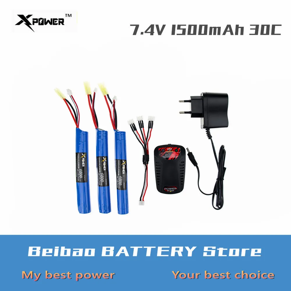3 шт. Лев Аккумулятор для ружья мощность RC 7 4 v 1500mAh 2S и зарядное устройство с