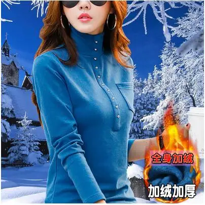 blue Большие размеры, женская футболка, Весенняя футболка с длинными рукавами, Женская плотная теплая футболка, Женская Офисная водолазка с заклепками, женские футболки - Цвет: blue