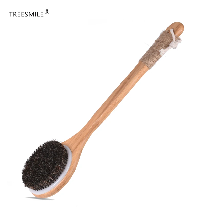 

TREESMILE 50pcs Bath Brush Wooden Exfoliating Body Massage Brush Long Bamboo Handle Body Brush Bamboo stirrup brush D30