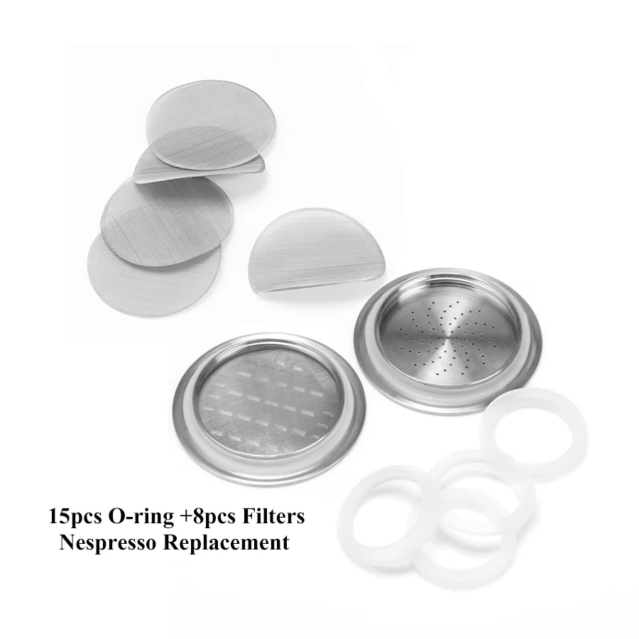 

iCafilas 15 x White Silicone o-ring & 8x Filter replacement For Reusable Nespresso Stainless Steel Refillable Coffee Capsule