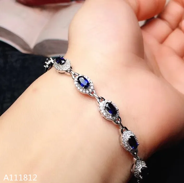 Белый KJJEAXCMY Fine jewelry 925 Серебряный инкрустированный натуральный сапфир женский браслет Поддержка обнаружения - Цвет камня: Белый