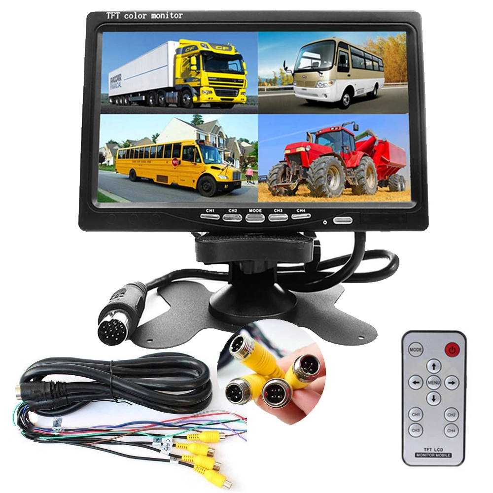 4CH 4Pin Aviation Uvusee DC12V-24V " ЖК-монитор 4CH Quad сплит-экран видео вход для автомобиля грузовика передний задний вид сбоку камера - Цвет: 4CH 4Pin Aviation