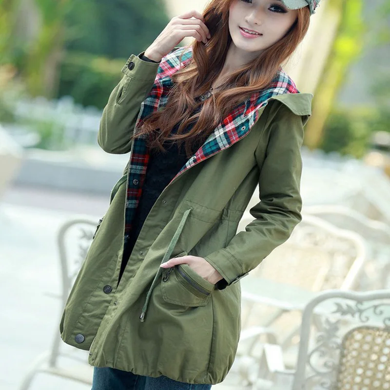 2016 Осень Мода Новый женский с капюшоном длинное пальто хлопковая куртка Для