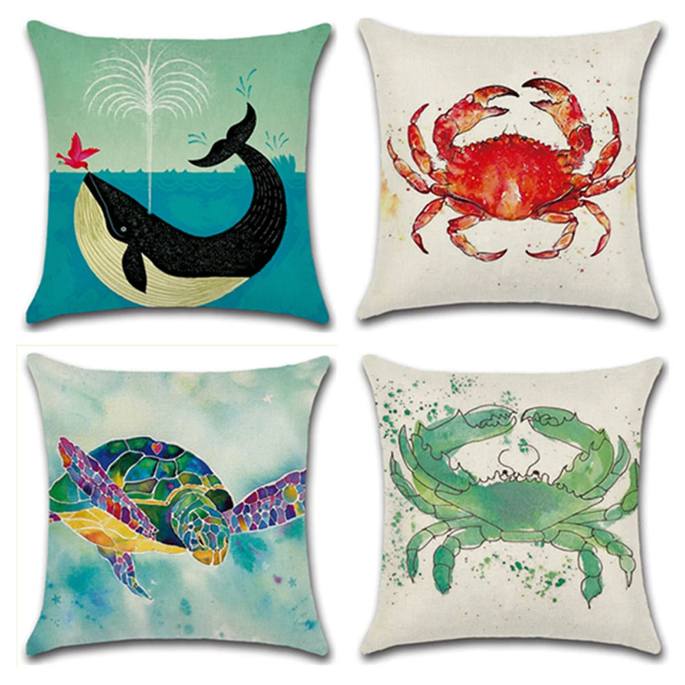 

Sea Style Turtle Pattern Cushion Cover Whale Cotton Linen Pillow Case For Car Sofa Home Decorative Pillowcase funda de almohada
