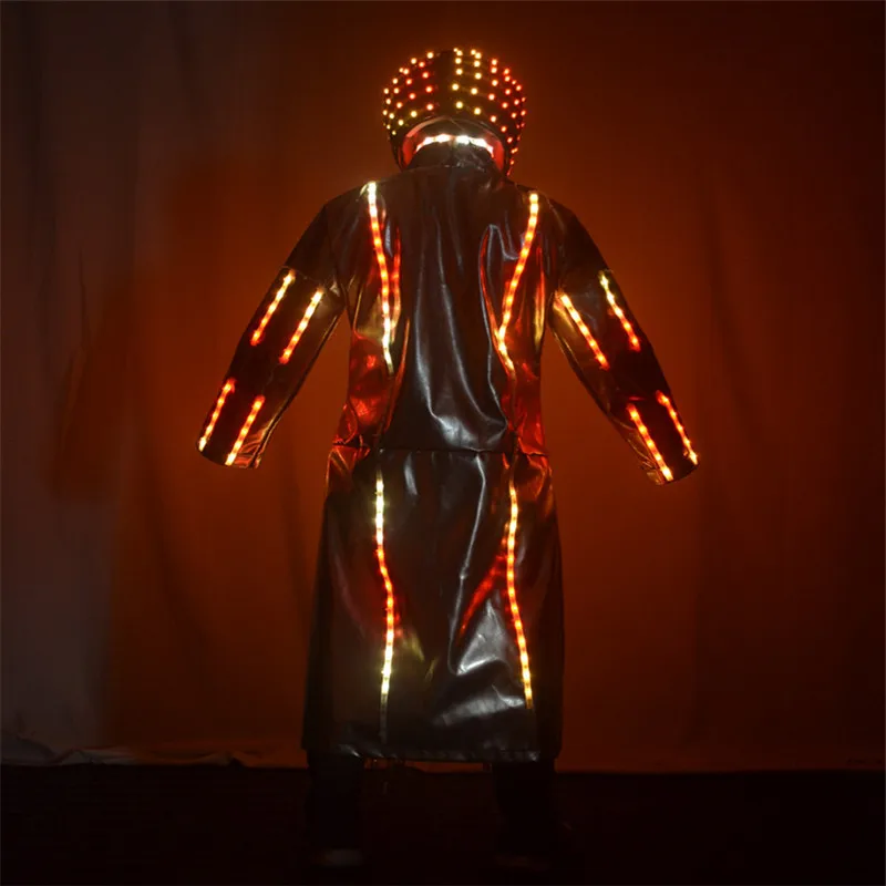 KS88 Bar perform dance led costumes robot men suit dj weras helmet colorful light coat robot men dress suit club clothe luminous