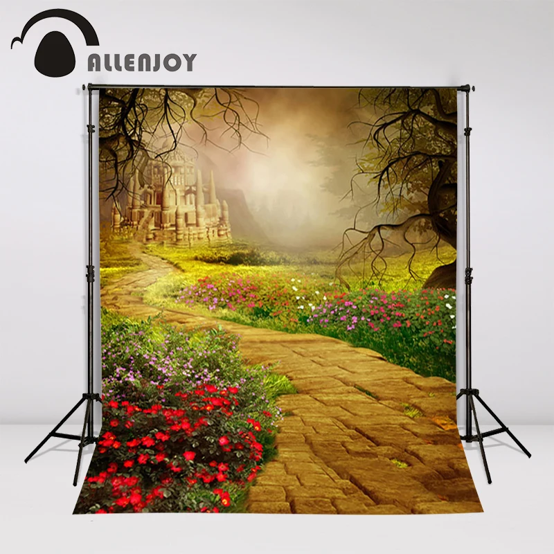 Фотофоны Allenjoy с изображением замка весенние цветы дорога сказочный фон для