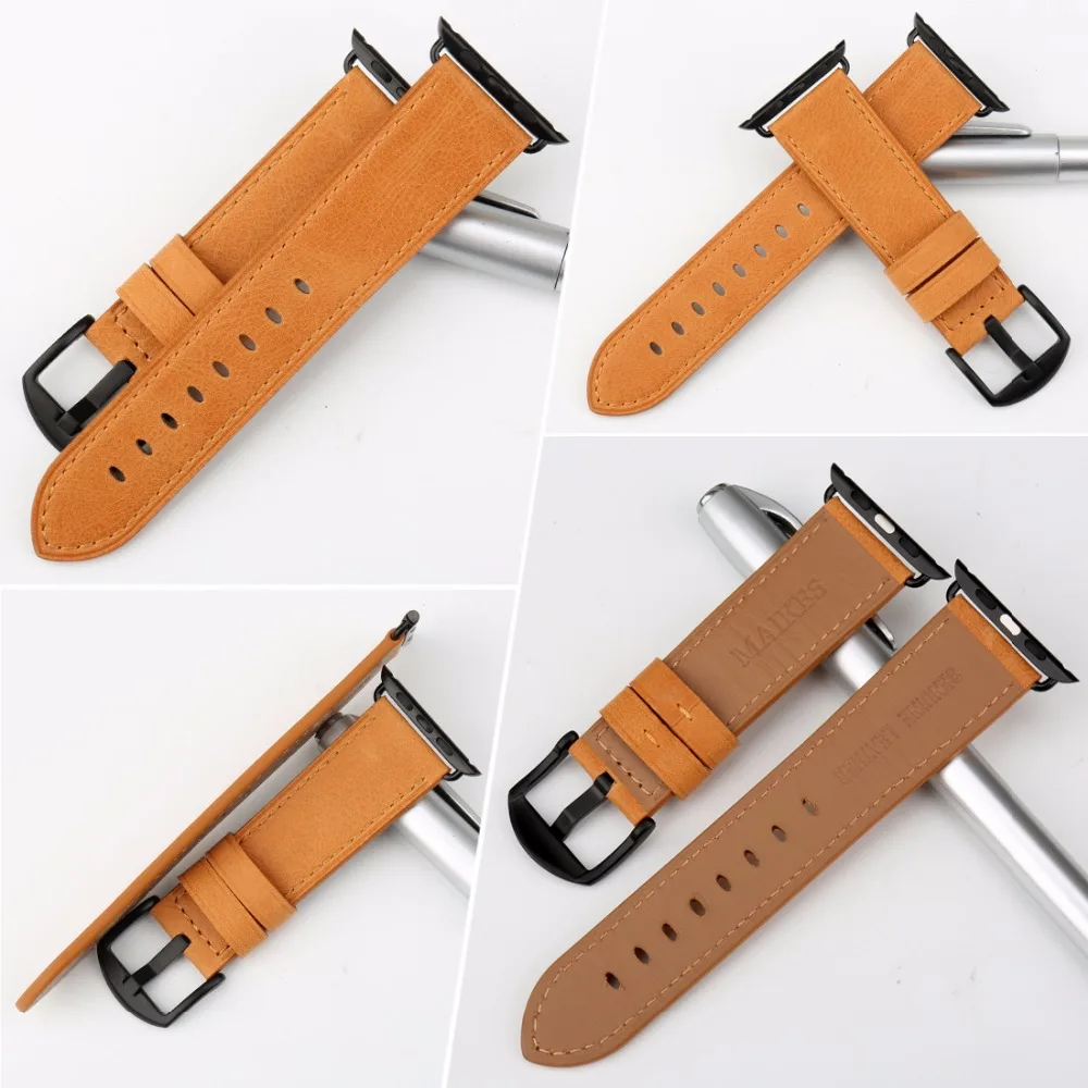 MAIKES Quality Leather Watchband For Apple Watch Band 45mm 41mm 44mm 42mm 40mm 38mm Series 7 6 SE 5 4 3  iWatch Strap