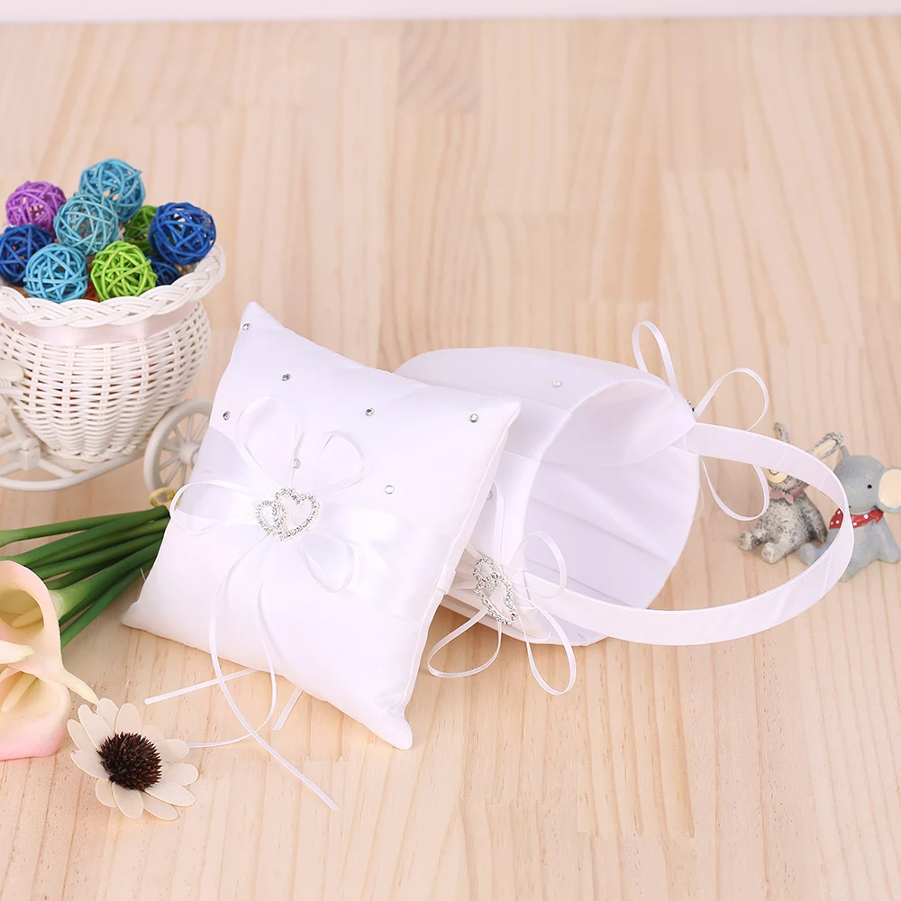 Кольцо Подушка 6x6 дюймов двойное сердце атласное кольцо подушка и свадебный