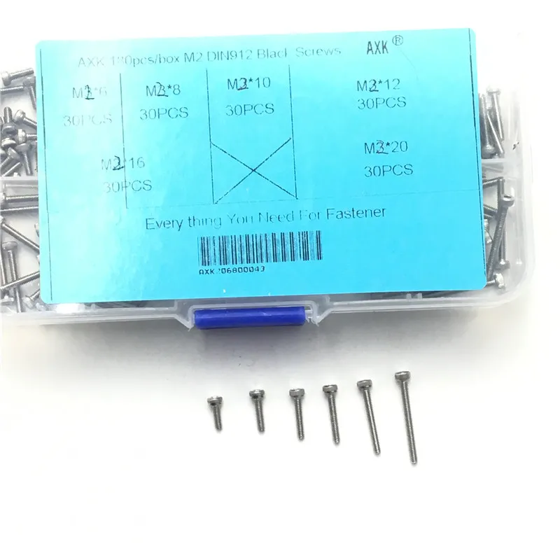 AXK 180 шт M2 наборы винтов DIN912 шестигранные болты с шестигранной головкой