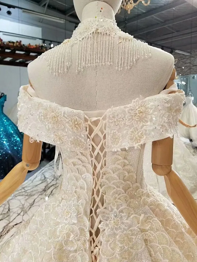 LS445441 изогнутое блестящее свадебное платье с открытыми плечами Милое Свадебное