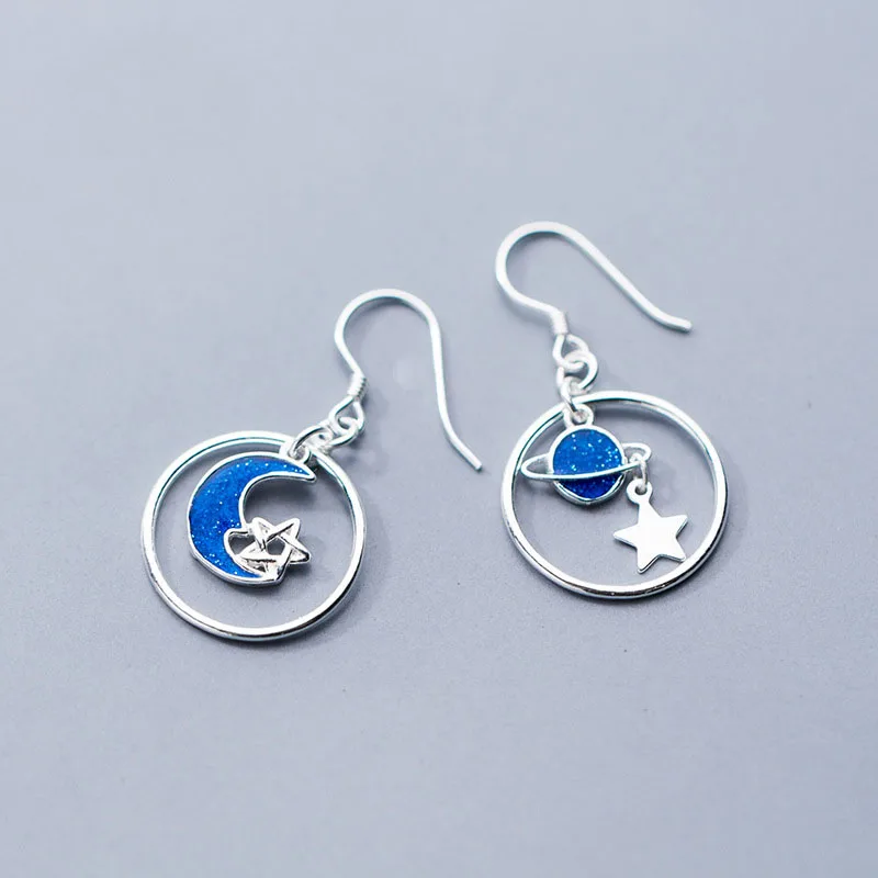 Office Blue Moon Star 925 Sterling Silver Dangling Earrings | Украшения и аксессуары