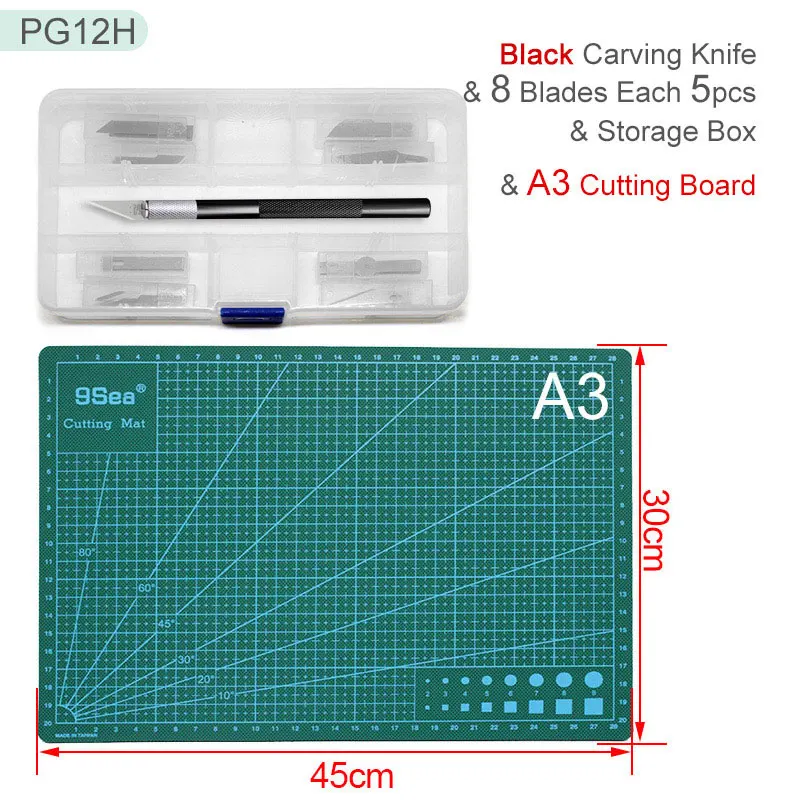 Black 40 blades A3 High Quality Professional Carving Knife and Cutting Board Set, Hand Tools for Paper Wood Sculpture Eraser Model Pen Knifes Sharp - Цвет: Black 40 blades A3