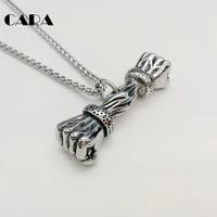 2019 new 316l stainless steel gym fitness dumbbell pendant necklace double muscle fists pendant necklace men fashion cara0415