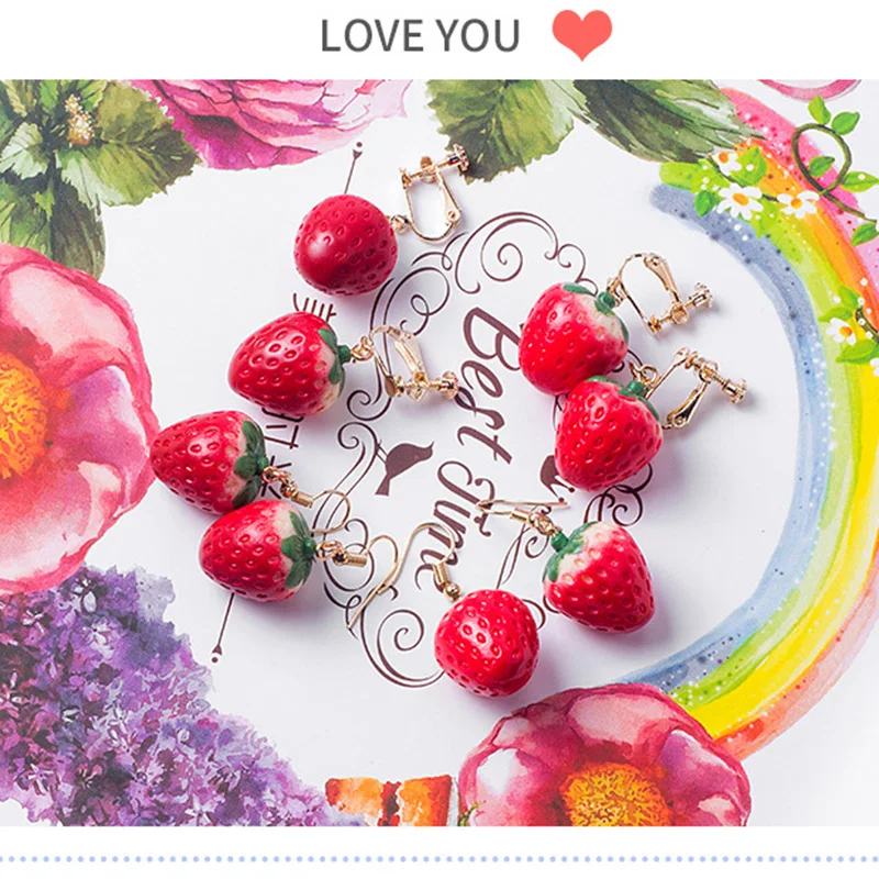 Женские серьги в виде клубники корейский стиль 2019|Серьги-клипсы| |