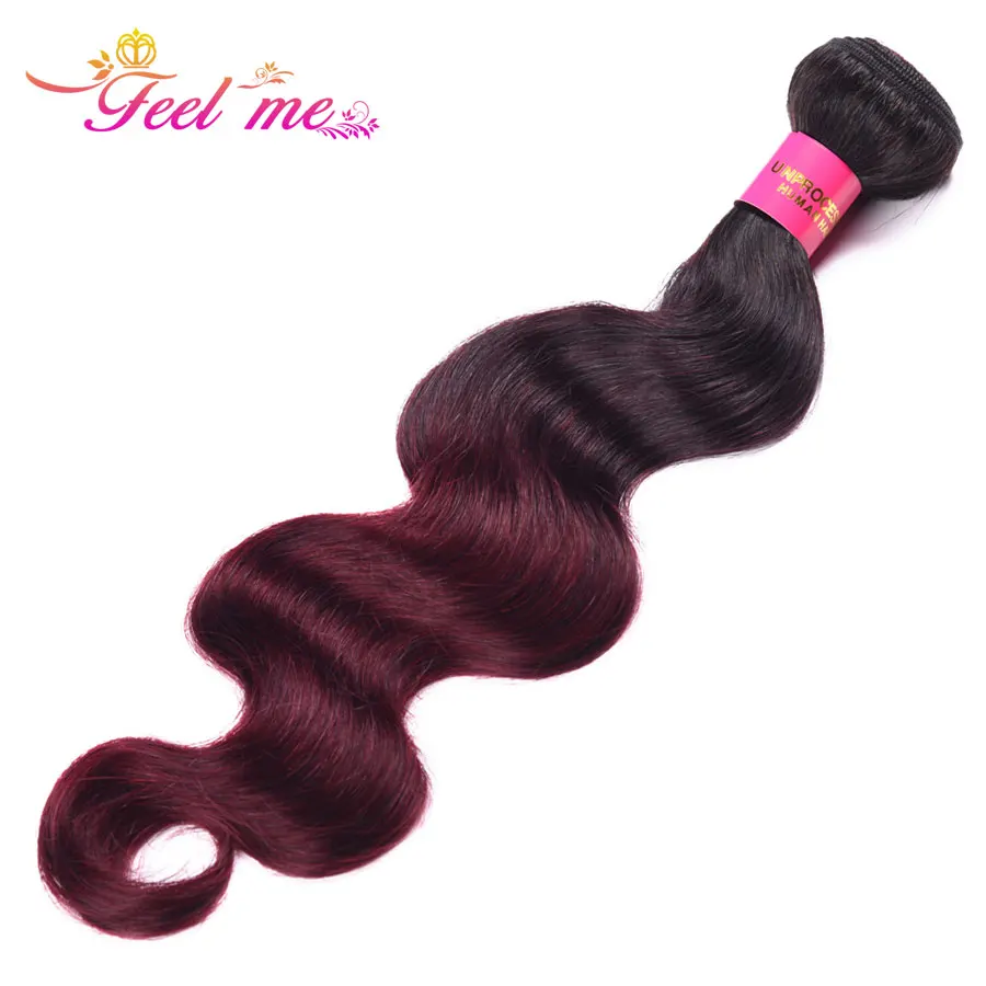 FEEL ME Human Hair Bundles Malaysian Body Wave 1 or 3 Ombre Weave 1b/99j 10-28 Inch 10a Non-remy | Шиньоны и парики
