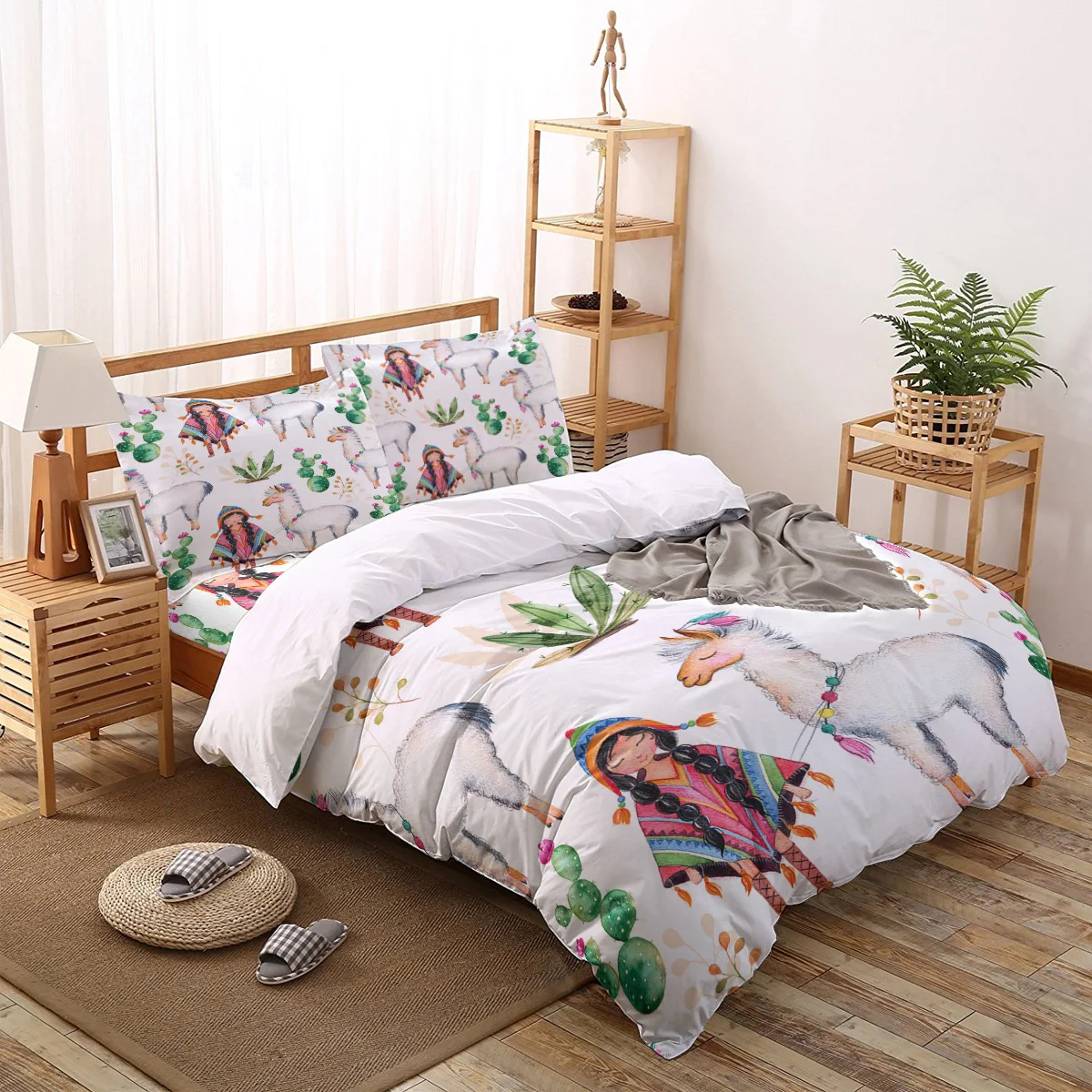 Familydecorder Indain Комплект постельного белья для девочек и ламы, роскошное покрывало, Комплект постельного белья s 3D King size, красный, синий хлопок, DHL