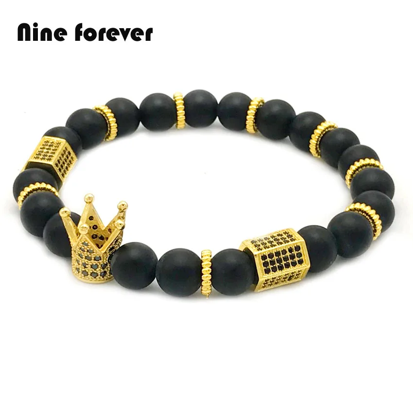

Nine forever natural stone bracelet men jewelry hexagonal crown chram bracelets & bangle pulseira masculina erkek bileklik