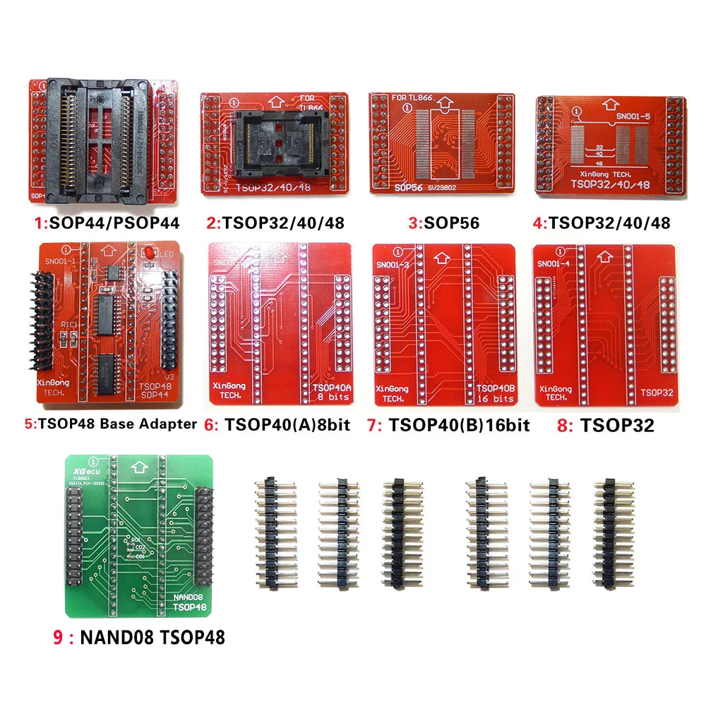 9 шт. адаптеры Nand 008 TSOP32 TSOP40 TSOP48 SOP44 SOP56 Базовая розетка для TL866ii Plus TL866CS TL866A