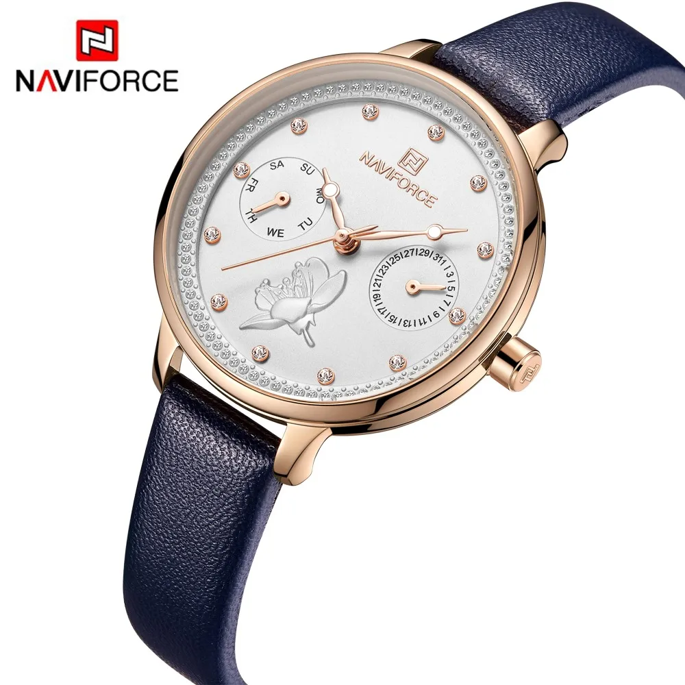 Новинка NAVIFORCE женские часы модные кварцевые женские кожа часы Топ Бренд Дата Неделя повседневные водонепроницаемые наручные часы подарок для девочки