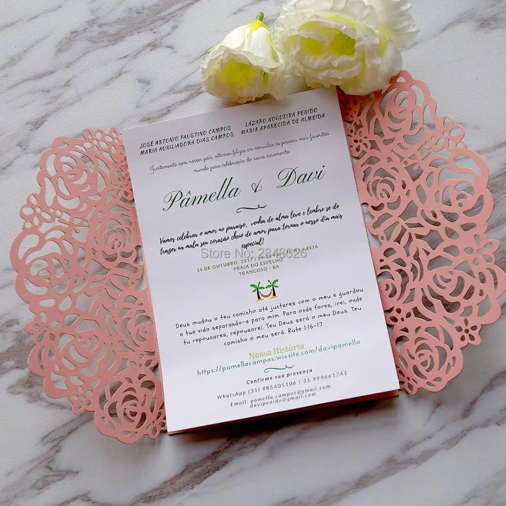 50 шт. по заказу Марокканская розовая роза лазерная резка Элегантное Свадебное приглашение/современная свадьба/монограмма свадебные приглашения