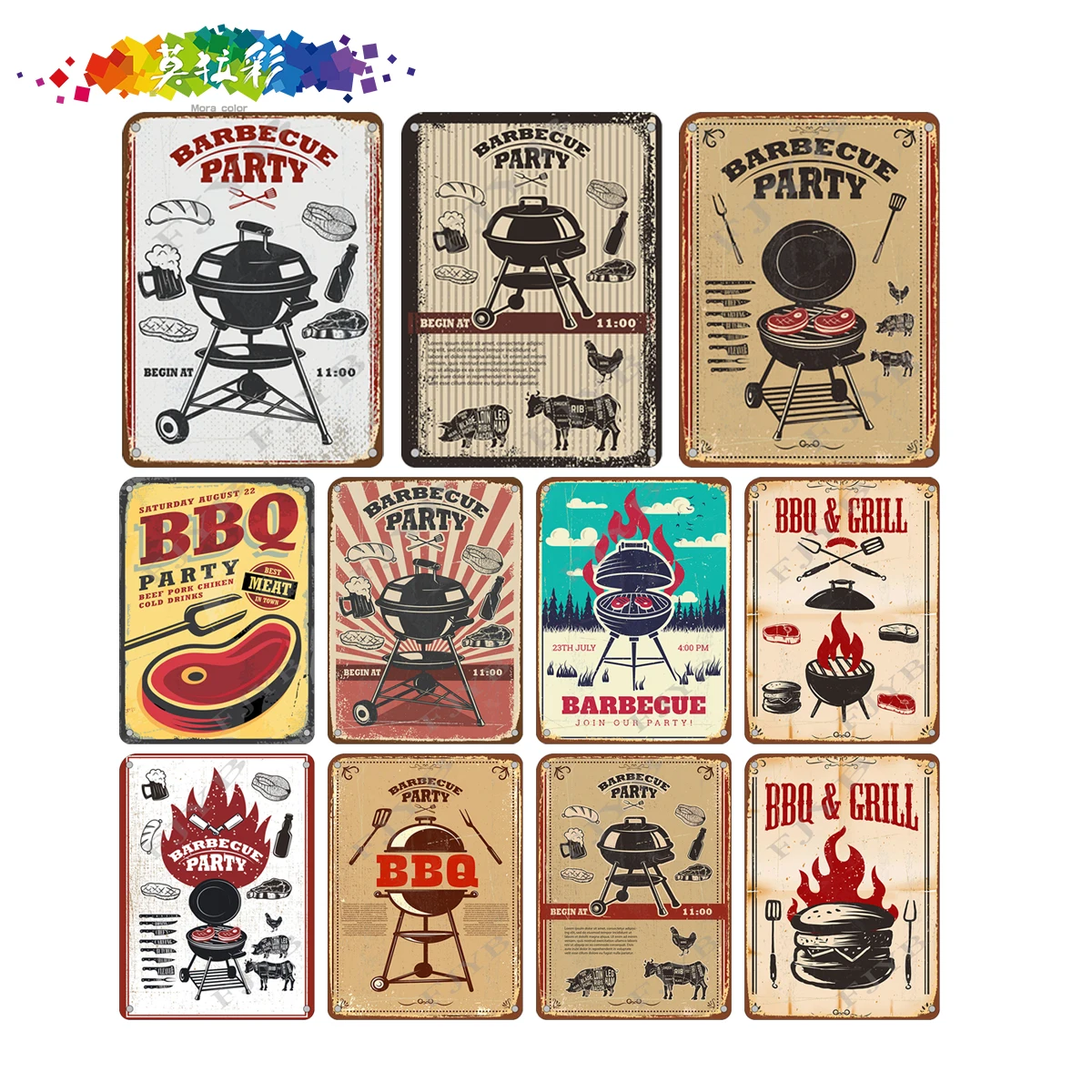 

Moura color BBQ party Retro Plaque Wall Decor for Bar Pub Kitchen Home Vintage Metal Poster Plate Metal Signs Painting Plaque