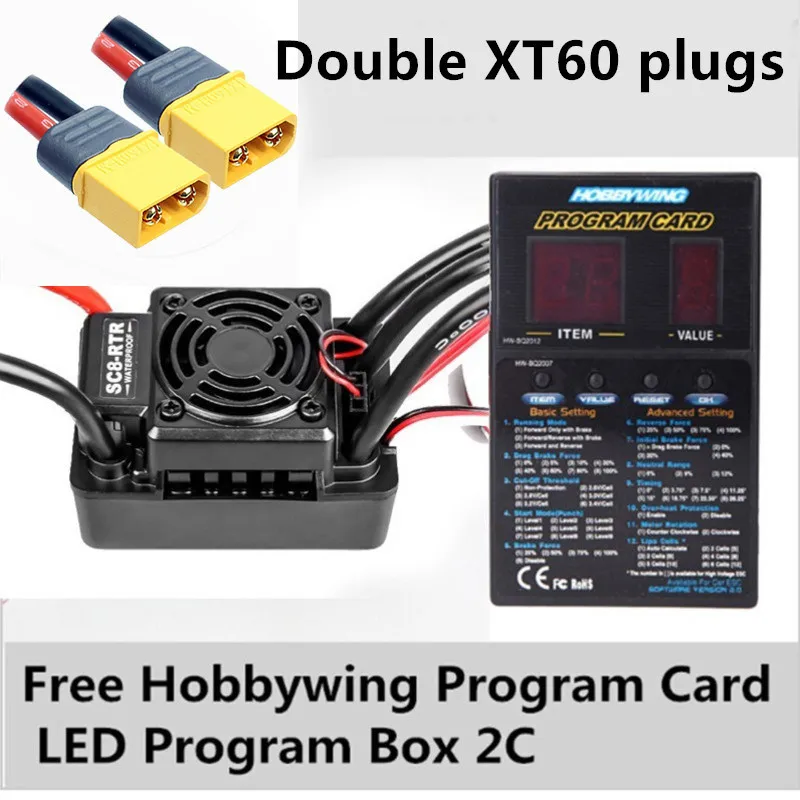 Double X60T plugs Hobbywing EZRUN водонепроницаемый WP SC8 120A RTR контроллер скорости ESC Карта светодиодный блок программы для rc грузовик бесщеточный автомобильный двигатель - Цвет: Double X60T plugs