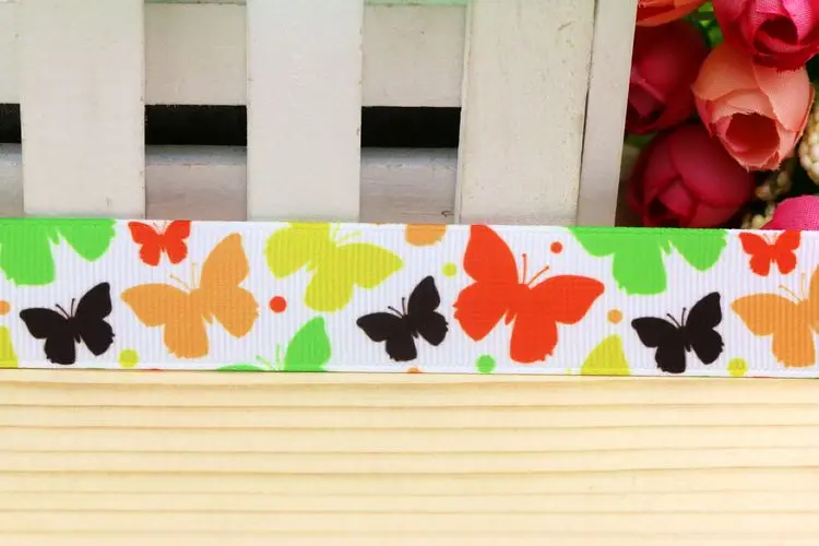 

DHK 7/8'' 5yards butterfly printed grosgrain ribbon headwear hair bow diy party decoration OEM Wholesale 22mm C1018