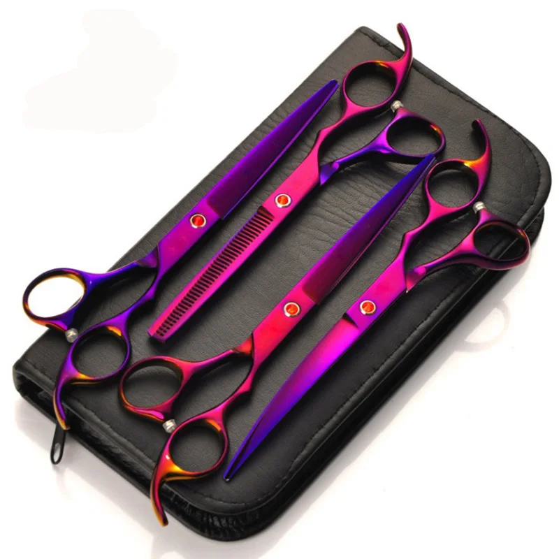 pet scissor Ножницы для ремонта шерсти домашних собак, набор для стрижки 7,0 дюймов, фиолетовое покрытие, 4 шт., ножницы для ухода за домашними животными, гребень, ножницы, аксессуары для домашних животных - Цвет: pet scissor