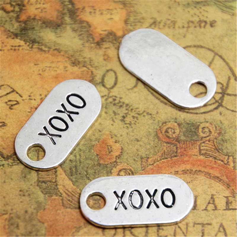 10pcs XOXO Word Charms Hugs and Kisses Silver tone Love Charms pendant 13x26mm